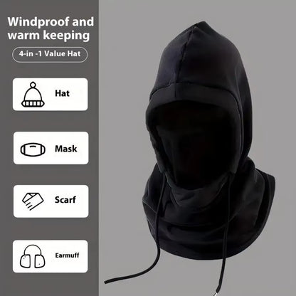 Knit Windproof Balaclava, Outdoor Cycling Mask, Neck Protection, Cold Insulation, Integrated with Fleece Face Protection Hat